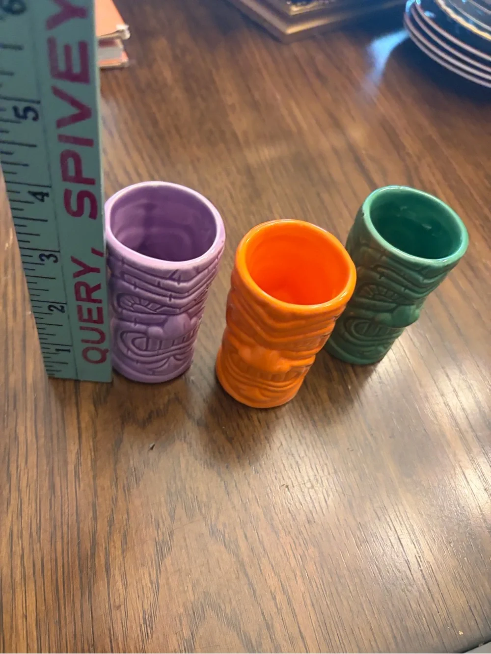 Big mouth bar colorful Set of 3 Tiki Shot Glasses - Purple, Green, Orange. NIB.